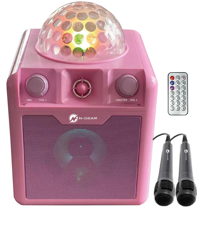 N-Gear DISCO410 Karaoke & Party Bluetooth Speaker with Disco Ball, Microphone and Power Bank Function, Pink