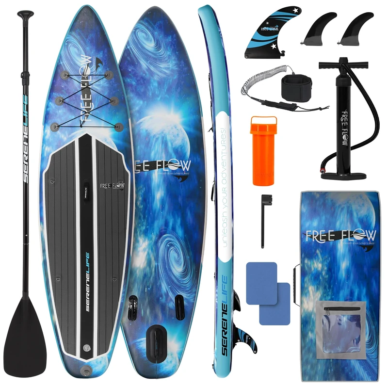 SereneLife Stand Up Paddling Board Set – SUP Board Aufblasbar mit Paddel, Pumpe, Leine, Finne, Rucksack & Mehr – SUB Paddleboard für Kinder & Erwachsene – für Wassersport in Seen, Flüsse & Meer