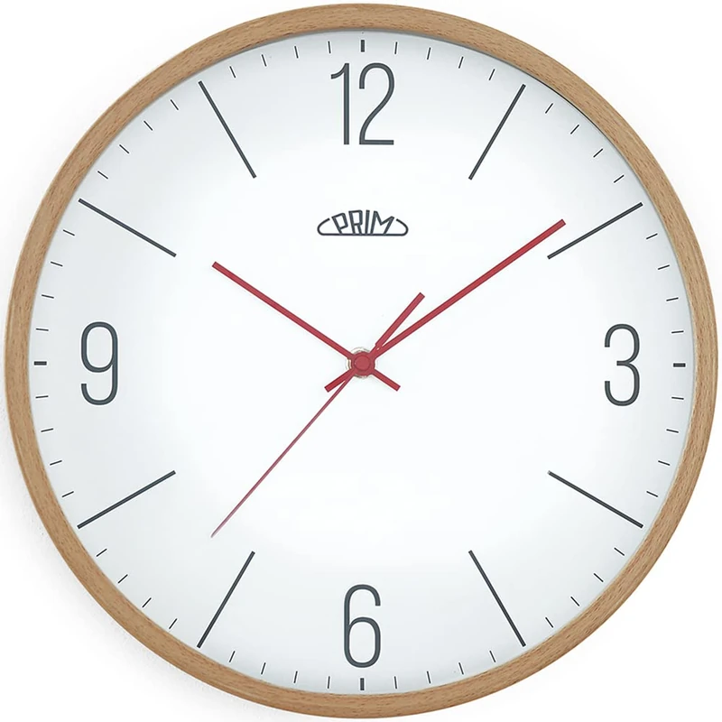 PRIM Wooden wall clock in beautiful colours - diameter 308 x 48 mm, 1 x AA pencil battery, glass, wood