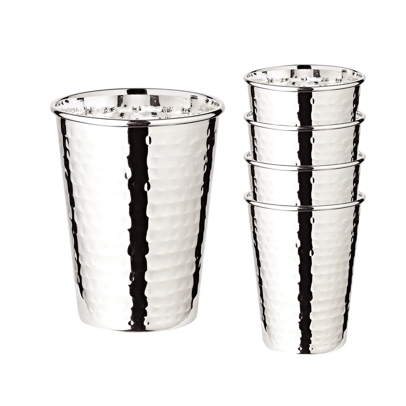 Edzard Set of 4 Drinking Mugs/tumblers Mido (200 ml) Hammered, Silver-Plated - Silver Mug, Mug for Cocktails, Long Drinks, Water, Height 4 in