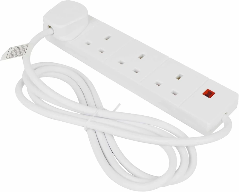 LUXE DIVA Extension Lead UK Pin Plug and Cable, 4 Gang Way 4m Power Adapter, Multi Socket Mains Strip White