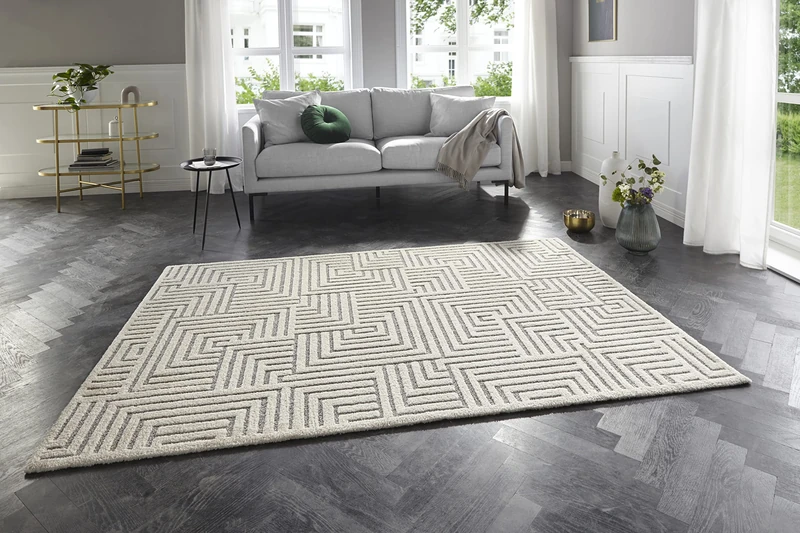 ELLE Decoration Manipu Soft Short Pile Rug (120 x 170 cm, High-Low Structure, Durable and Easy to Care, Suitable for Underfloor Heating, for Living Room, Bedroom or Study) Cream, Grey
