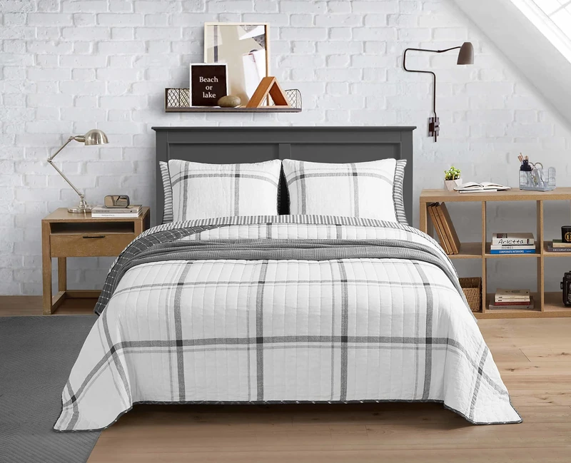 Nautica All Season Cotton Bedding with Matching Sham, Lightweight & Reversible, Fleetville Grey/White, Twin