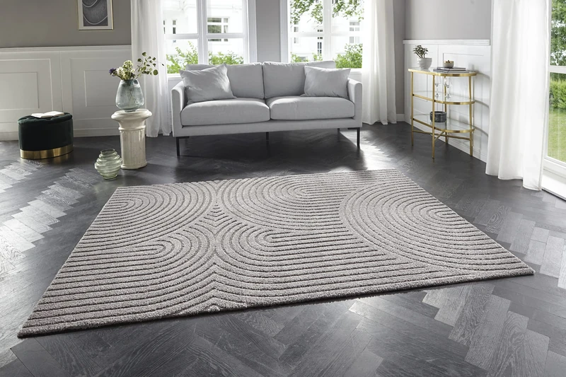 ELLE Decoration Panglao Soft Short Pile Rug (160 x 230 cm, High-Low Structure, Durable and Easy to Care, Suitable for Underfloor Heating, for Living, Bedroom or Study) Grey