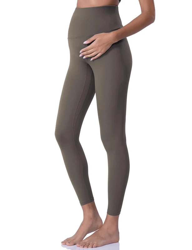 POSHDIVAH Women's Maternity Leggings Over The Belly Pregnancy Yoga Pants Active Wear Workout Leggings, Brown, M