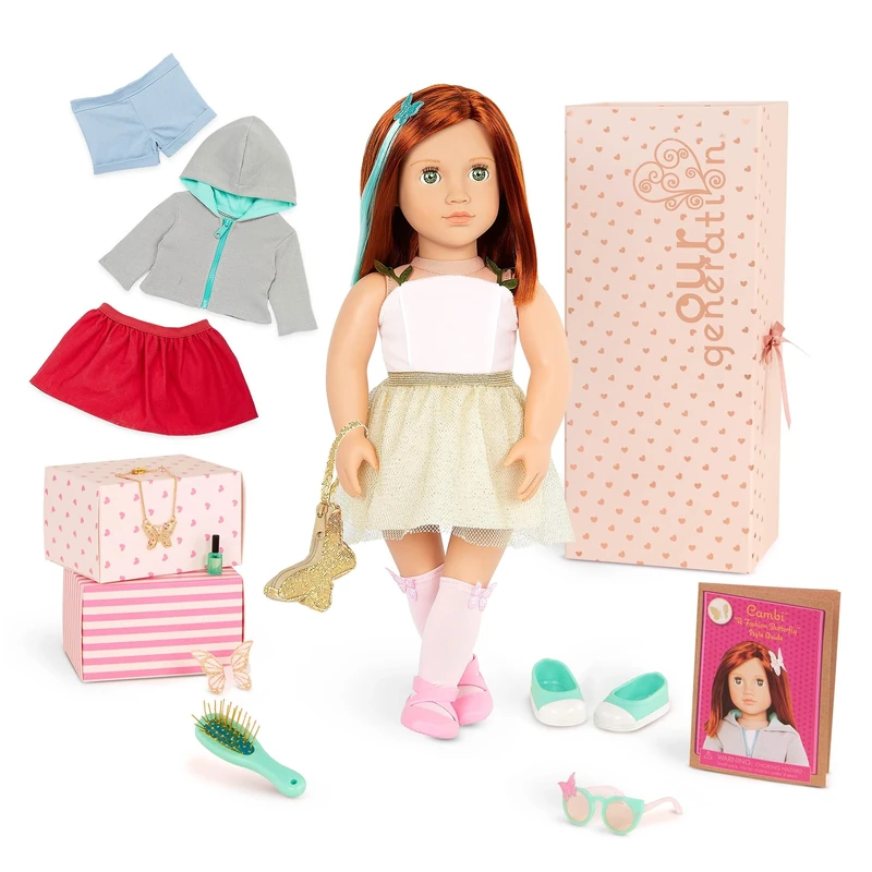 Our Generation – 18-Inch – Butterfly Themed Fashion Starter Doll – Cambi – Red Hair & Blue Eyes – 3 Outfits & Styling Accessories in Gift Box – Pretend Play Ages 3+ Years