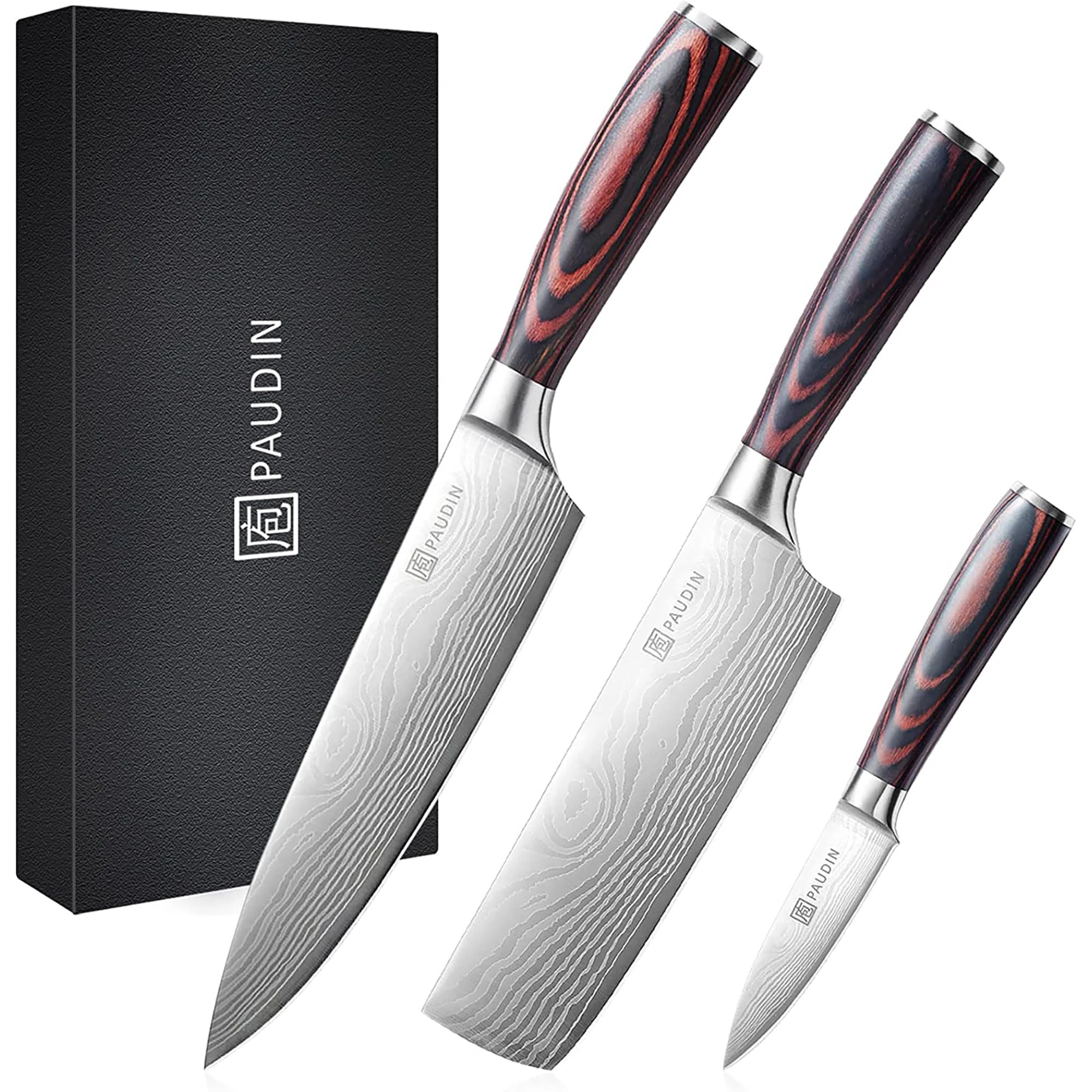 PAUDIN Kitchen Knife Set, 3 Pcs Chef Knive Set, Professional Kitchen Knives with High Carbon Stainless Steel, Japanese Knive Set