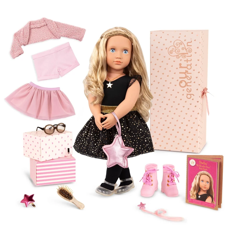 Our Generation – 18-Inch Starry Fashion Starter Doll – Stella - Blonde Hair & Blue Eyes – 3 Outfits & Styling Accessories in Gift Box – Pretend Play 3+ Years