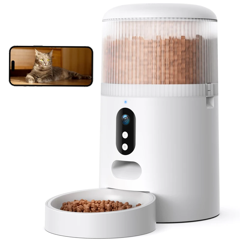 Faroro Automatic Cat Feeder with 3MP Camera, 5G WiFi Cat Feeder with 3MP HD Video, APP Control, Night Vision, 2-Way Audio, Low Food Sensor, Motion Alerts for Cats and Dogs