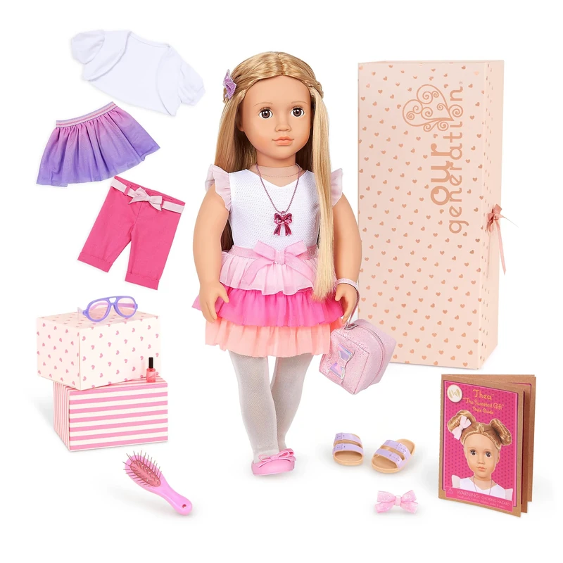 Our Generation – 18-Inch – Bow Themed Fashion Starter Doll – Thea – Blond Hair & Hazel Eyes – 3 Outfits & Styling Accessories in Gift Box – Pretend Play Ages 3+ Years