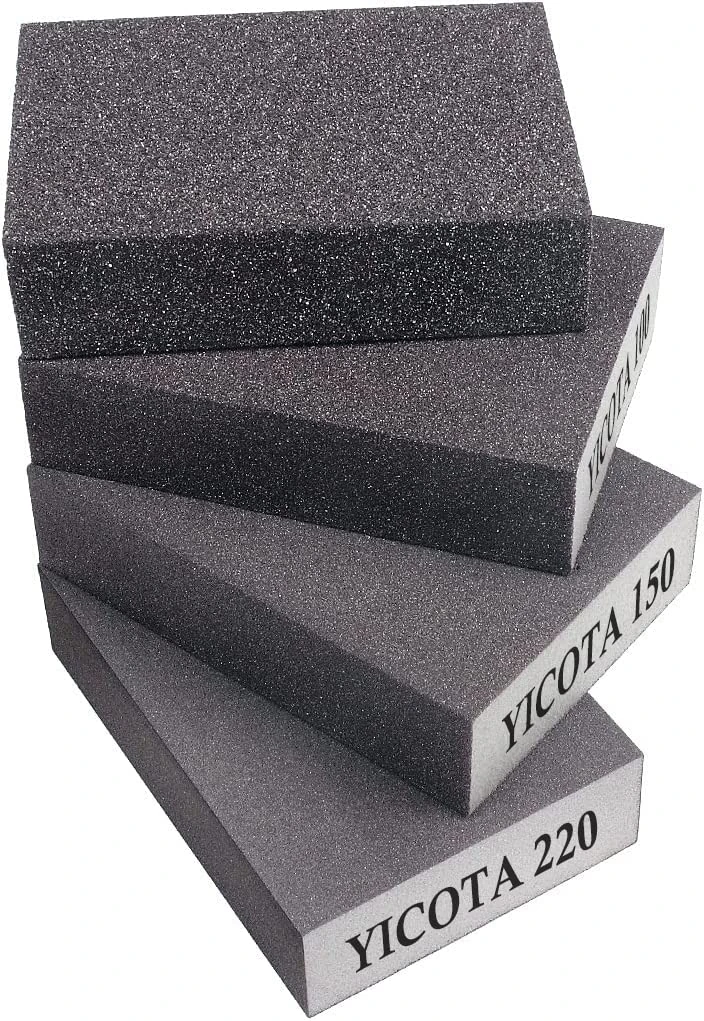 Sanding Block 4 Pieces Sanding Sponges with 4 Grits (60,100,150,220) Coarse/Medium/Fine/Superfine Wet and Dry Dual-use Abrasive Pads Washable and Reusable sandpaper for Wood Walls Metal