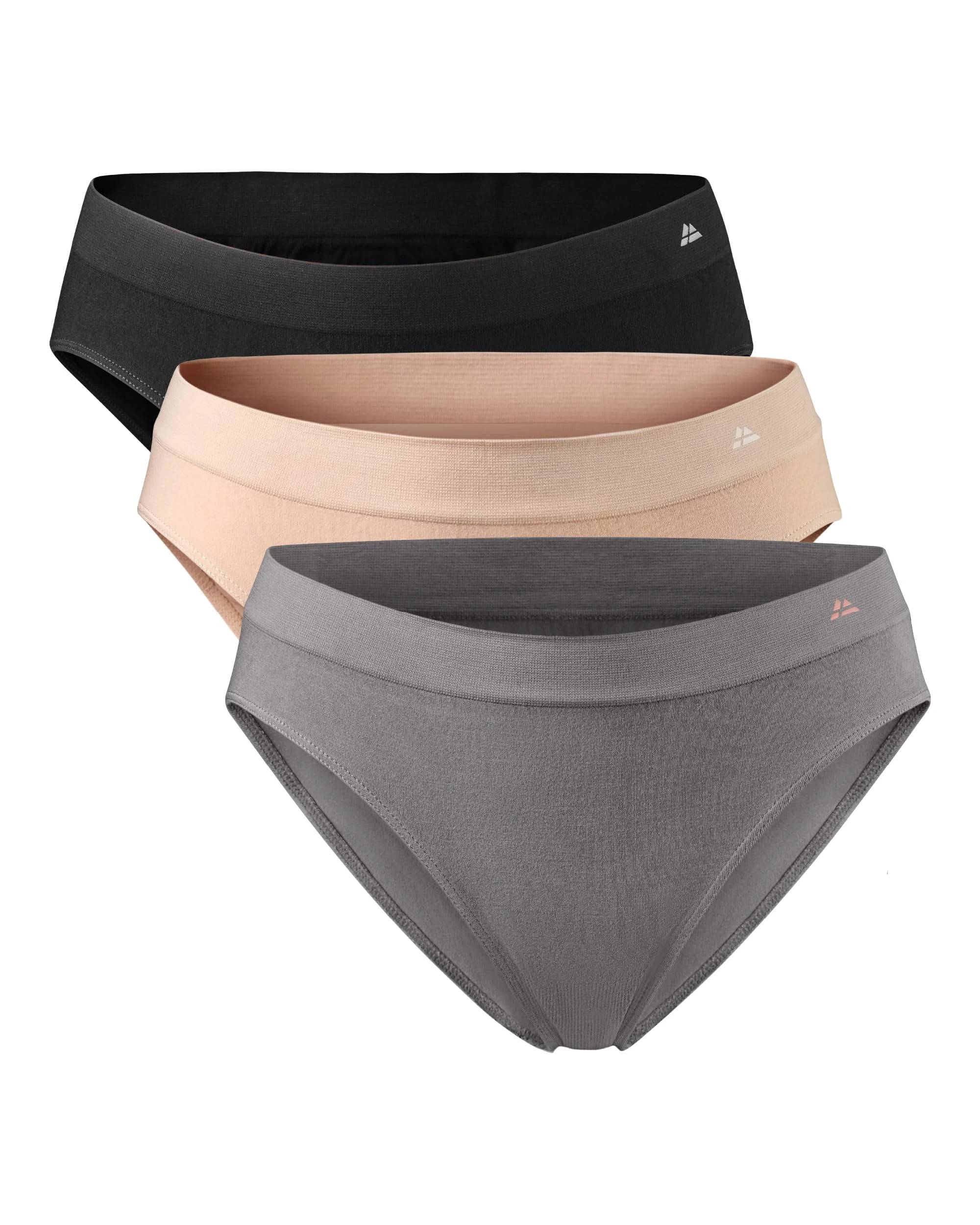 DANISH ENDURANCE 3 Pack Women's Seamless Bamboo Bikini Panties, Soft, Comfortable Stretch Briefs, Multicolour (1x Black, 1x Dark Grey, 1x Nude Beige), M/L