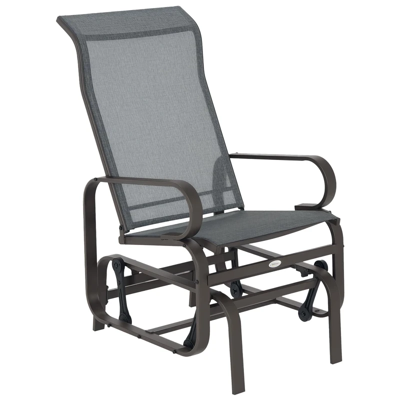 Outsunny Outdoor Gliding Rocking Chair with Metal Frame Garden Comfortable Swing Chair for Patio, Garden and Porch, Brown/Grey
