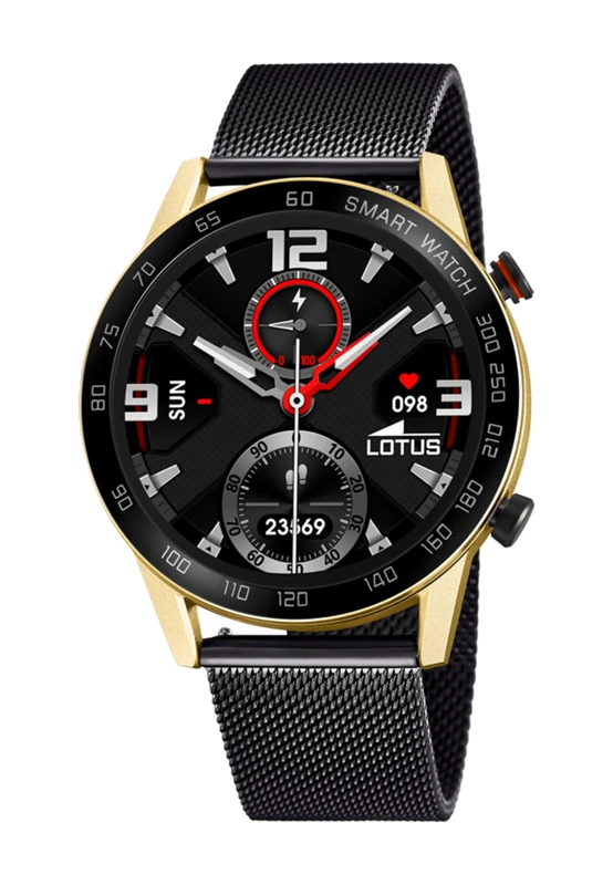 Lotus 50019/1 Black and Gold PVD-Plated Smartwatch with Steel Mesh Bracelet