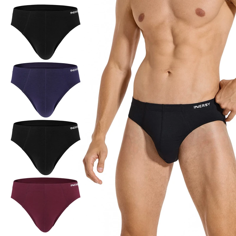 INNERSY Men's Briefs Multipack 4 - XXL Black Dark Red Navy Underwear