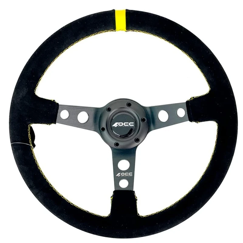 OCC MOTORSPORT SEMI-DISPLACED STEERING WHEEL TRACK MODEL ALCANTARA BLACK ARMS - 63 MM SEMI DISH WHEEL - 350MM (14 INCH)
