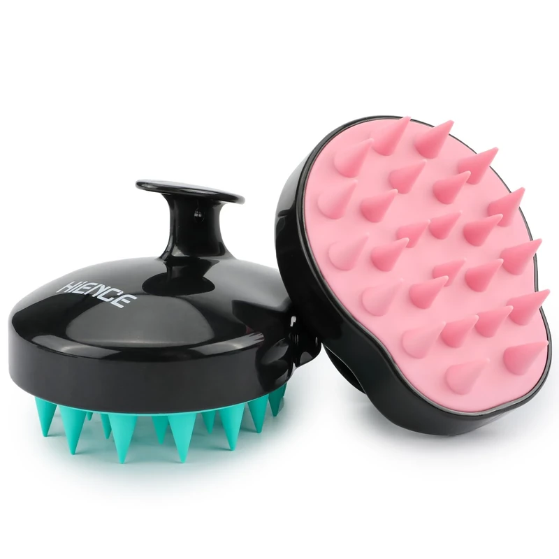 Hience 2-Pack Scalp Massager Shampoo Brush with Soft Silicone Bristles, Exfoliating Head Scrubber for Dandruff Removal and Hair Growth, Wet & Dry Hair, Black-Green & Black-Pink