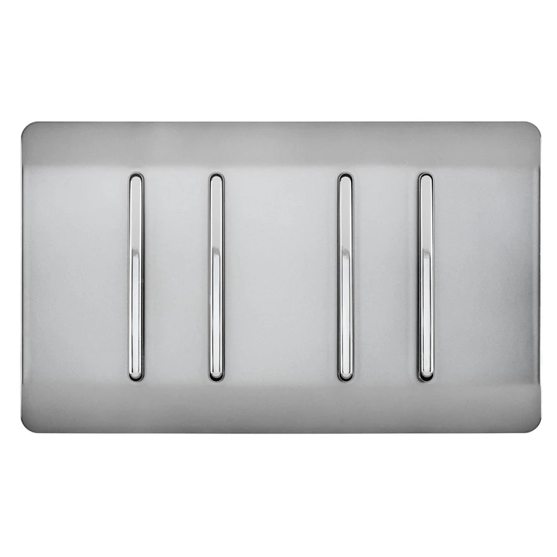Trendi 4 Gang 3 Way Intermediate Artistic Modern Glossy 10 Amp Rocker Light Switch Stainless Steel