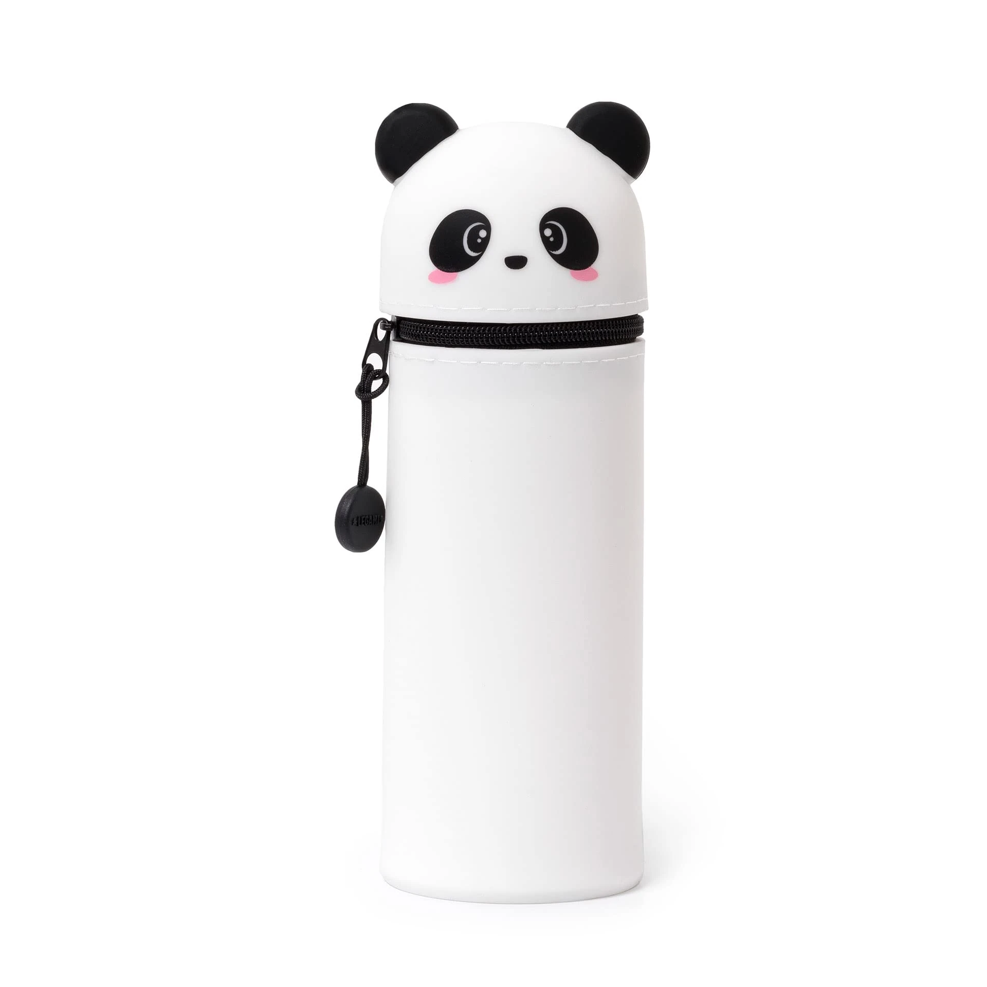 Legami - 2 in 1 Pencil Case in Soft Silicone, Kawaii, 6.3x18.5 cm, Panda Theme, Pencil Case and Desk Pen Holder, Retractable Capacity, Zipper Closure