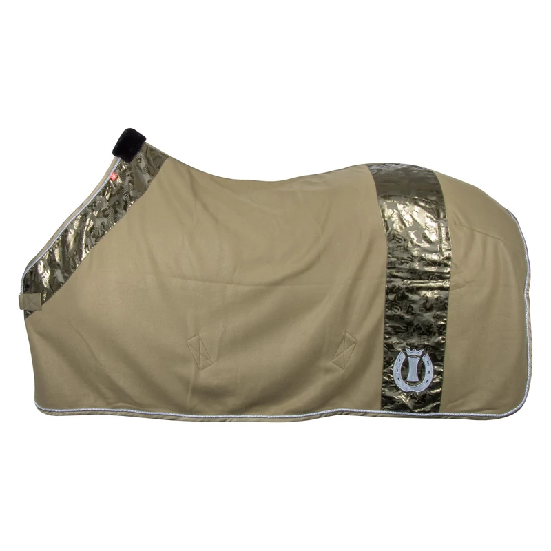 Imperial Riding IRH Ambient Hide & Ride Fleece Blanket, Horse Fleece and Cooler Blanket Made of Microfleece with Faux Fur Withers, Cross Straps and Tail Cord, Olive Green, 155 - Image 1