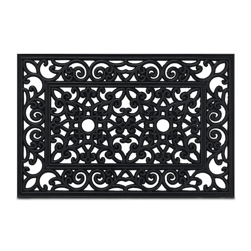 Relaxdays Rectangular Wrought Iron look Doormat, 40x60cm, Door Mat Inside & Outside, Non-Slip, Shoe Wiper, Black