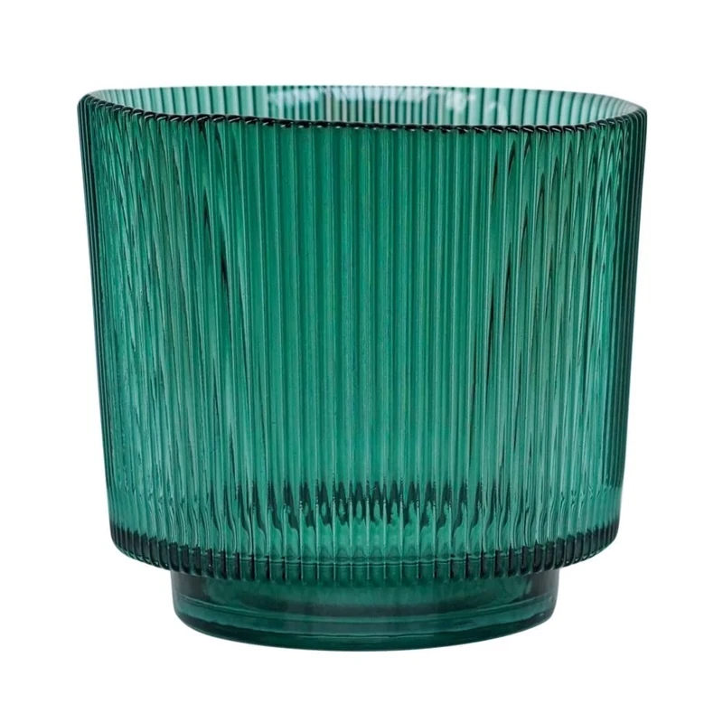 Ivyline Glass Plant Pot, Ribbed Design 10.5cm Coloured Glass Planter, Tealight Holder, Decorative Candle Holder, Lantern for Candles (Emerald)