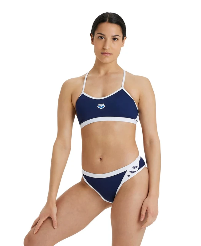 ARENA Women's Icons Women's Bikini Cross Back Solid Two Pieces, Navy-White, 32 UK - Image 1