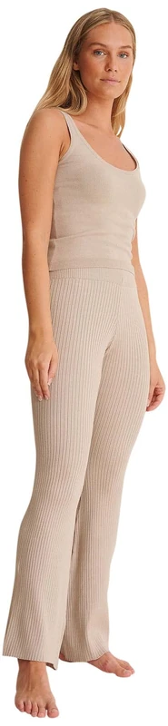 NA-KD Wide Leg Knitted Pants, Clay Gray, X-Small