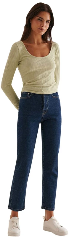 NA-KD Women's High Waist Straight Denim Jeans, Dark Blue, 8 UK - Image 1