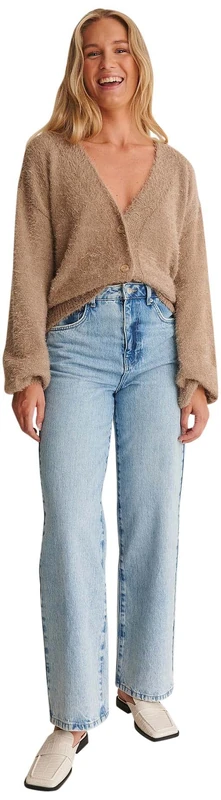 NA-KD Oversized Knitted Cardigan, Dark Beige, Medium - Image 1