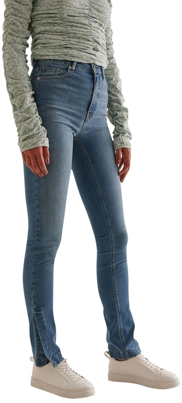 NA-KD Women's Side Slit Skinny Jeans, Mid Blue, 12 UK