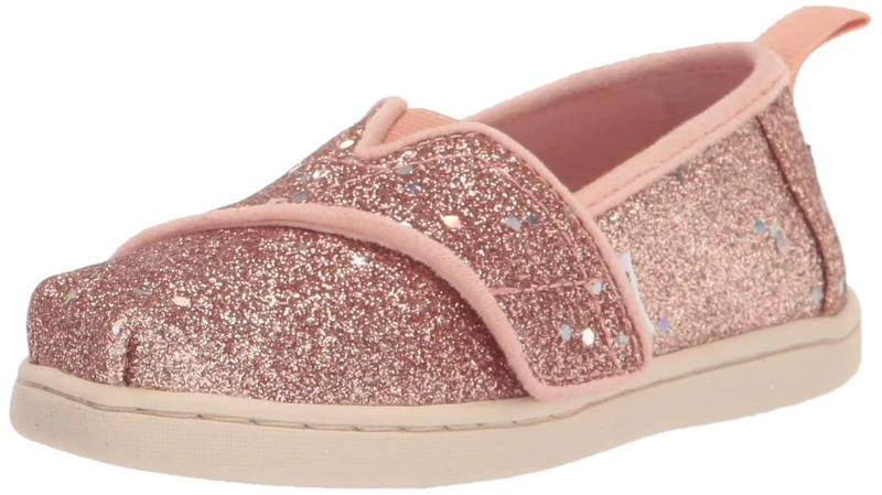 TOMS Girl's Classic Alpargata Loafer Flat, Rose Gold Cosmic Glitter, 4 UK