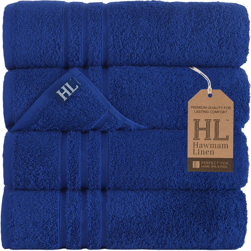 Hammam Linen Dark Navy Blue Bath Towels 4-Pack - 27x54 Soft and Absorbent, Premium Quality Perfect for Daily Use 100% Cotton Towel