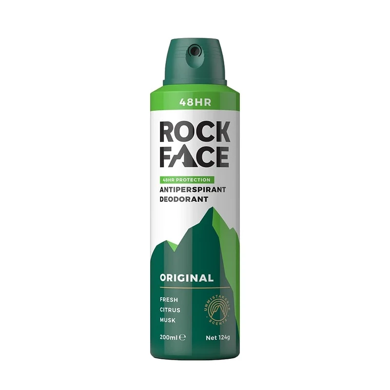 Rock Face Antiperspirant Deodorant for Men - Original Fresh Citrus Scent, 200ml Spray, 48 Hour Protection, Non-Staining