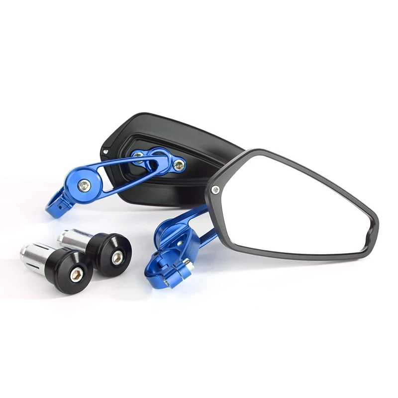 Sajxioez CNC Aluminum Alloy Motorcycle Mirror Apply to 22MM 25MM 7/8" Motorcycle Handlebar Ends Interface, Bar End Mirrors for Motorcycles for Off Road Street Sport Cruiser Motorcycles Mirror (Blue)