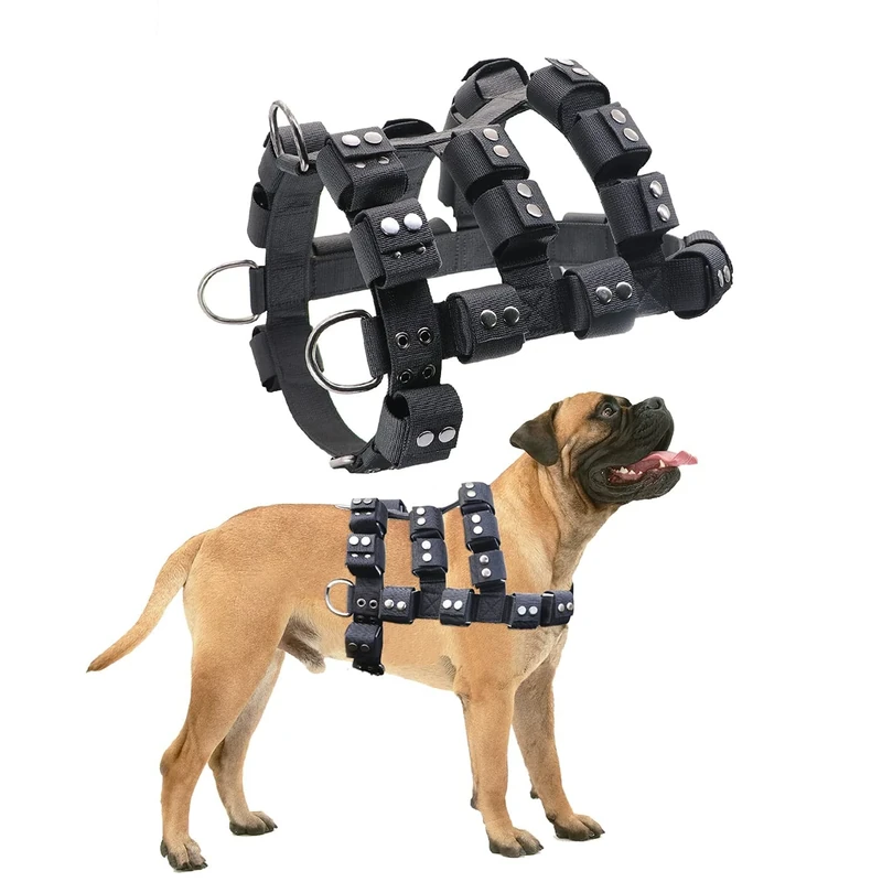 Walktime Dog Harness for Small Medium Large Dogs No Pull, Tactical Dog Harness for Pit Bulls with Pockets (Adjustable Weights) - Weight Loss, Exercise, Walking, Muscle Building