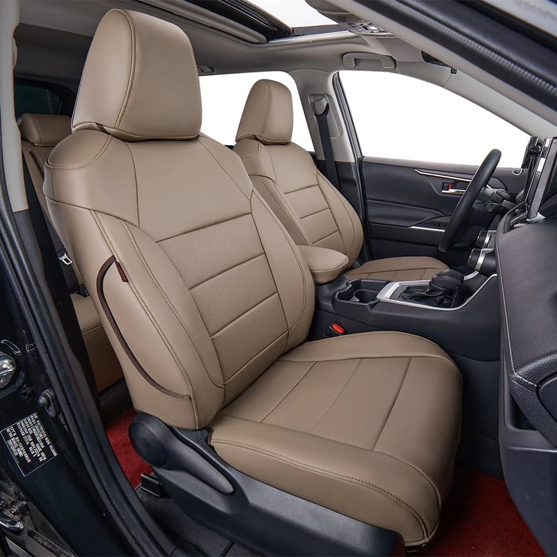 EKR Rav4 Seat Covers for Toyota RAV4 2019 2020 2021 2022 2023 2024 2025 LE,XLE,XLE Premium,Limited(No Hybrid) Leather Car Seat Cover for Trucks SUV Full Set,Faux Leather(Sand Beige)