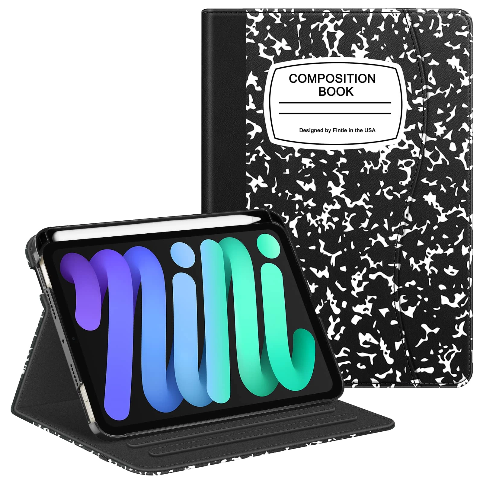 FINTIE Folio Case for iPad Mini 6 2021, Multi-Angle Smart Stand Cover w/Pencil Holder & Pocket, Auto Sleep/Wake for iPad Mini 6th Generation 8.3 Inch, Composition Book