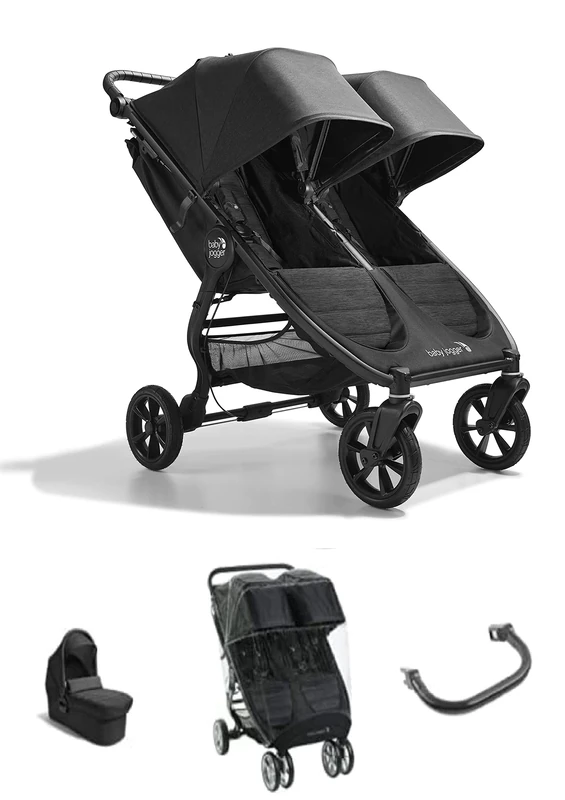 Baby Jogger City Mini GT2 Double All-Terrain Pushchair| with Infant Carrycot, Belly Bar and Weather Shield Rain Cover | Opulent Black