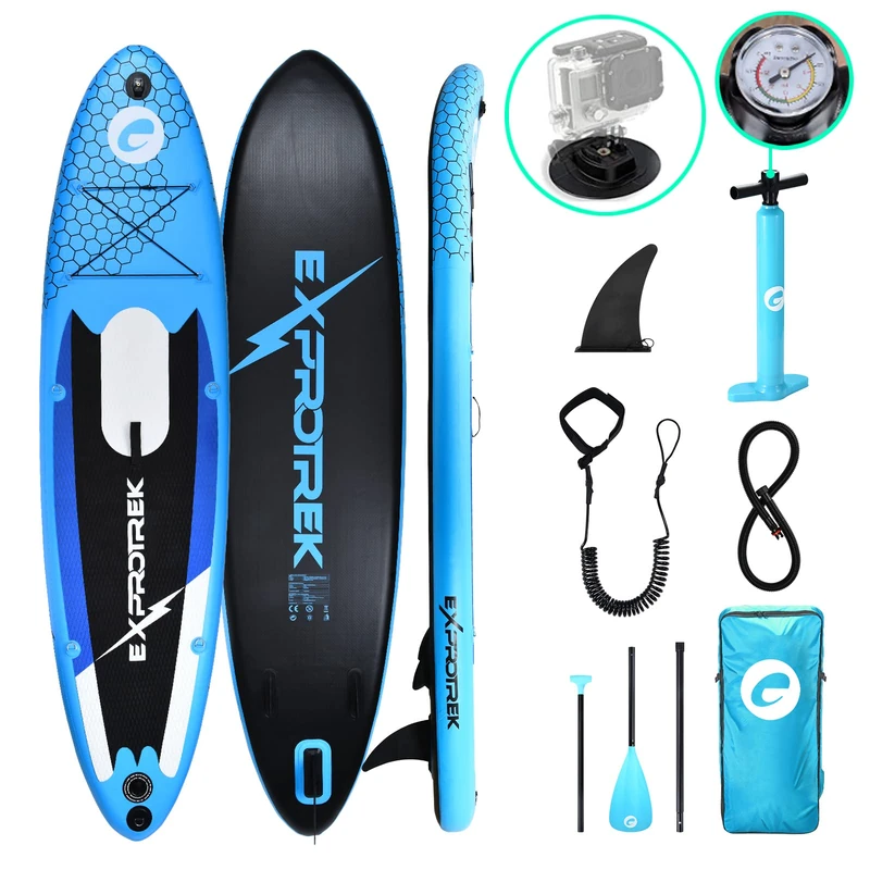 Exprotrek Stand Up Paddling Board, Inflatable SUP Board, Stand Up Paddle Board Set, 6 Inch Thick for All Difficulty Levels, 150 kg Max Blue