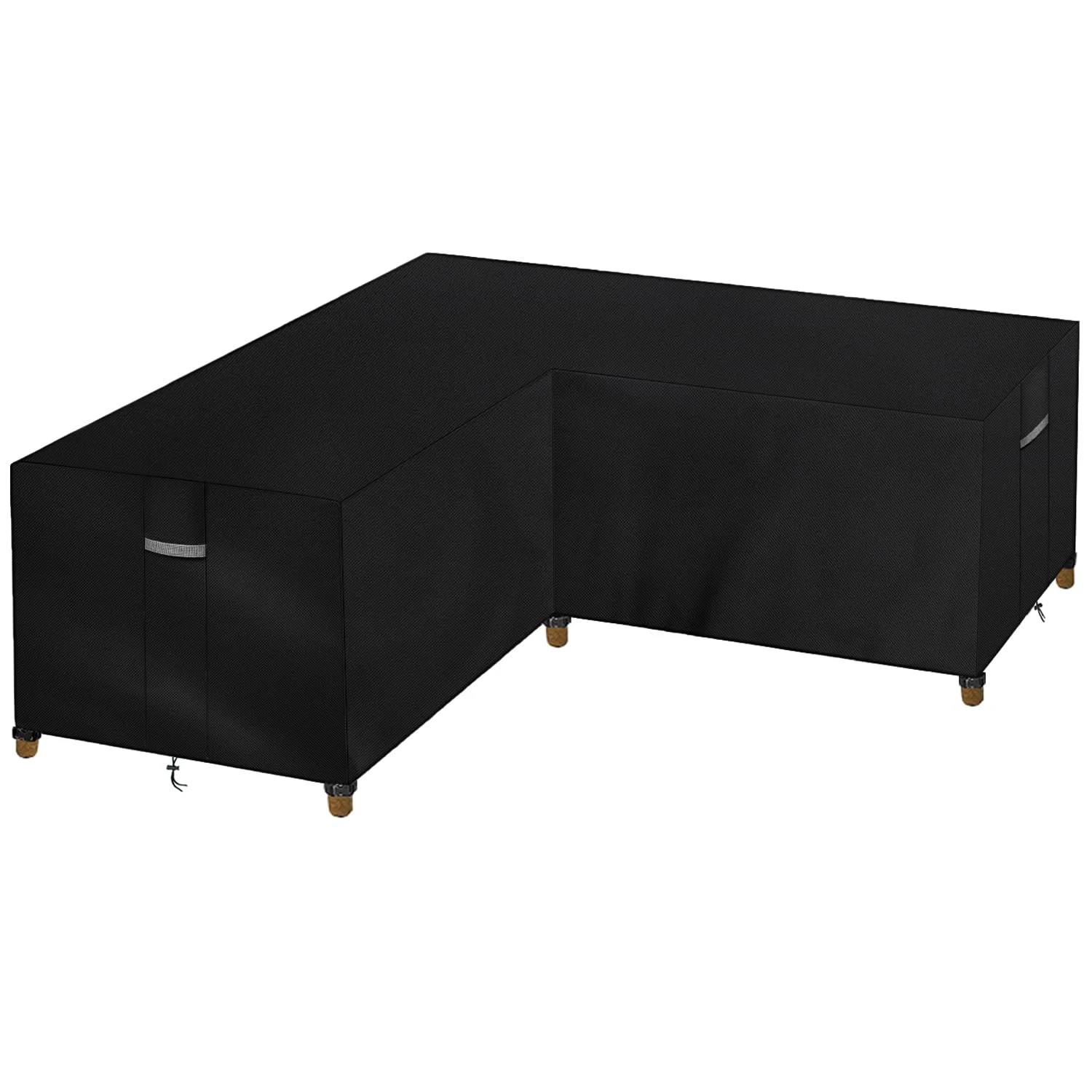 Dokon V-Shape Garden Furniture Covers Waterproof Heavy Duty Oxford Fabric Windproof Anti-UV Outdoor Rattan Corner Sofa Cover with Air Vents, Patio Sofa Cover (250x250x110cm) - Black