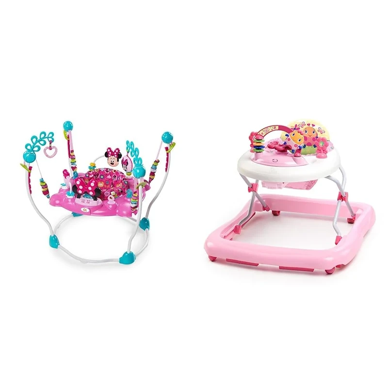 Bright Starts Disney Baby Minnie Mouse Peekaboo Activity Jumper with Lights and Melodies & Walker, Juneberry