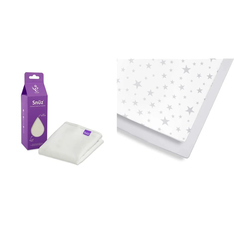 Snüz Miracle Waterproof Mattress Protector - 70 x 140cm – 100% Waterproof with Moisture-Wicking Cotton Surface & Cot and Cot Bed Fitted Sheet, Grey Star, Grey/White, 390 g,BD028CB