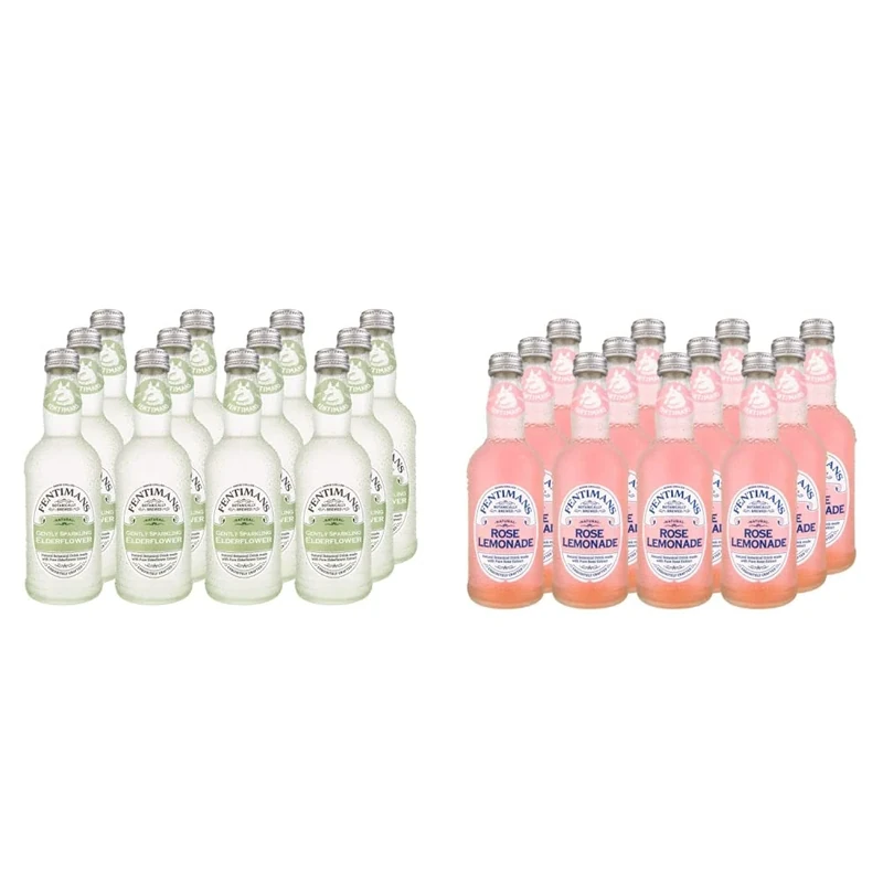 Fentimans Gently Sparkling Elderflower, 275 ml (Pack of 12) & Rose Lemonade, 12 x 275 ml Bottles