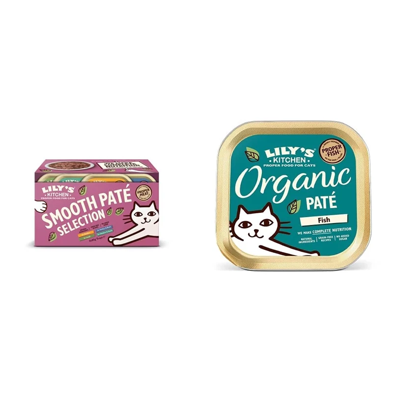 Lily's Kitchen Everyday Favourites Pate - Adult Wet Cat Food (4 Packs x 8 Trays x 85 g) & Organic Fish Dinner - Adult Wet Cat Food (19 Trays x 85 g)