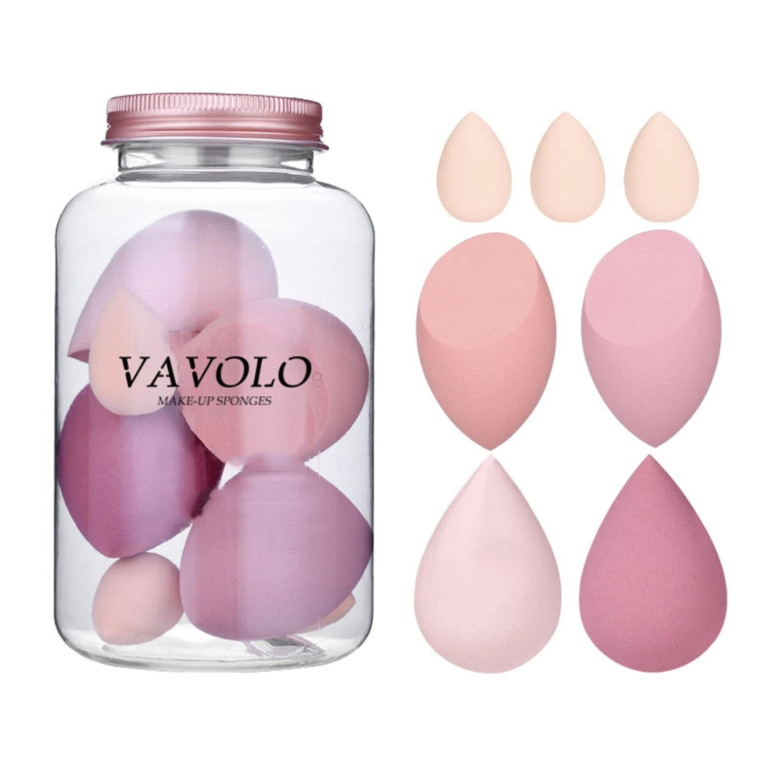 7 PCs Pink Series Multi-color Makeup Sponge Set, Foundation Blending Beauty Blender, Flawless for Liquid Creams and Powders (A2-Pink)