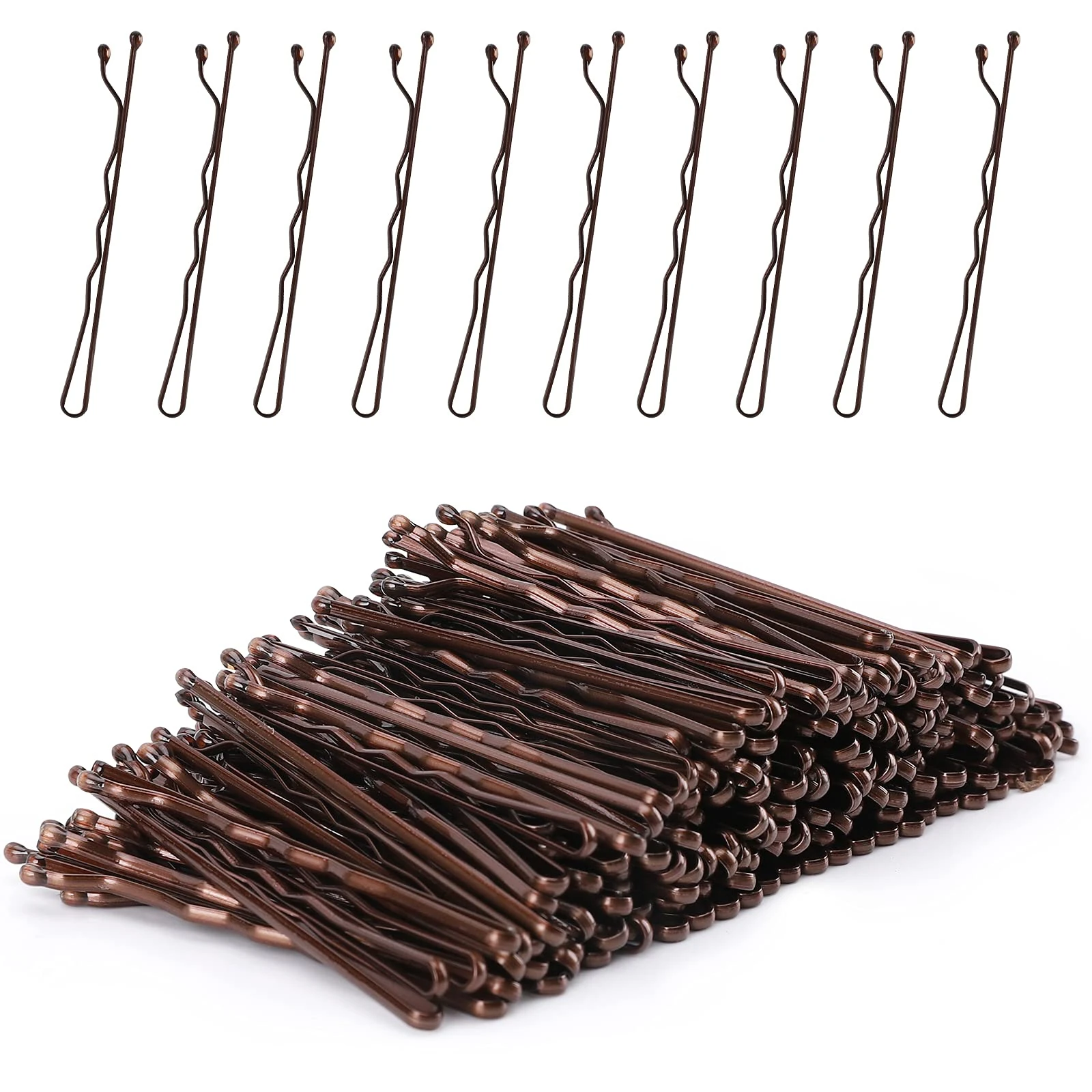 Laicky Bobby Pins, 200Count Brown Hair Pins Hair Grips with Box for Women Lady Girls Kids Kirby Grips Invisible Wave Hairgrip Barrette Hairclip Bulk Hair Accessories (Brown 5.2CM)