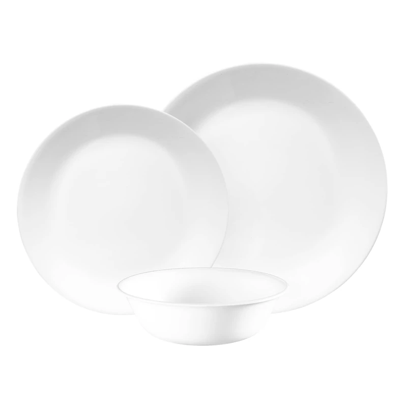 CORELLE Dinner Set (12-Piece, Winter Frosted White) for 4, 4 Dinner Plates, Dessert Plates and Bowls, 3 Times More Durable, Half the Space and Weight of Ceramic, Up to 80%