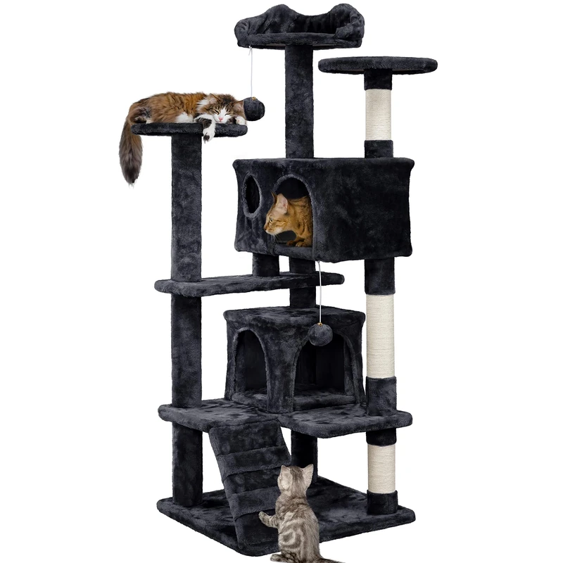 Yaheetech 139cm Cat Tree for Indoor Cats with Scratching Posts, Black