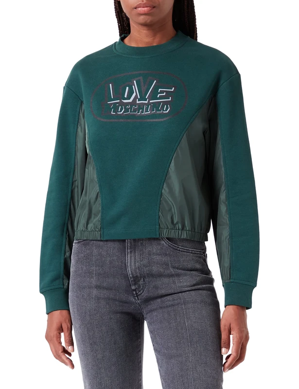 Love Moschino Women's Round Neck Skate Print Sweatshirt, Green, 48